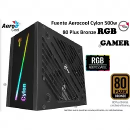 FUENTE ATX 500W AEROCOOL CYCLON RGB 80 PLUS BRONZE