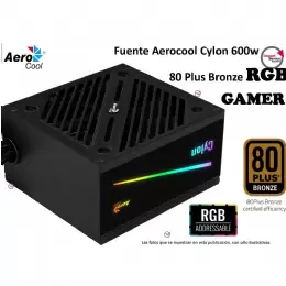 FUENTE ATX 600W AEROCOOL CYCLON RGB 80 PLUS BRONZE