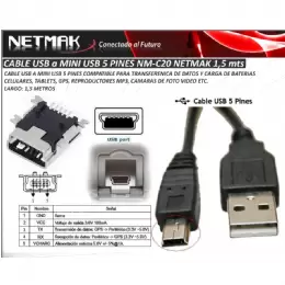 CABLE USB MINI USB 5 PIN NETMAK NM-C20