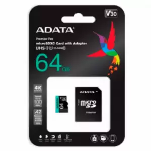 MEMORIA MICRO-SD 64 GB. ADATA CLASS 10 U3 V30S