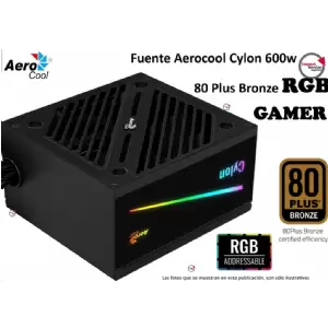 FUENTE ATX 600W AEROCOOL CYCLON RGB 80 PLUS BRONZE