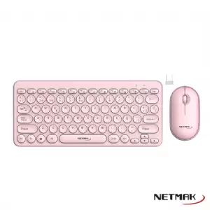 TECLADO Y MOUSE WIRELESS NETMAK KB850-P ROSA