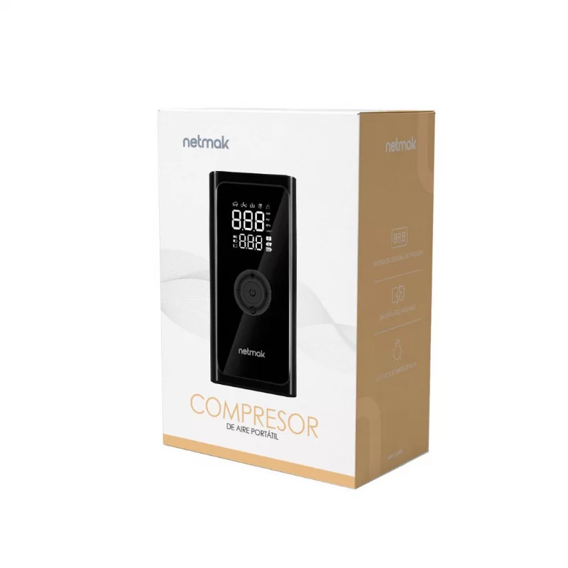 COMPRESOR DE AIRE PORTATIL C/POWERBANK NETMAK NM-CA101
