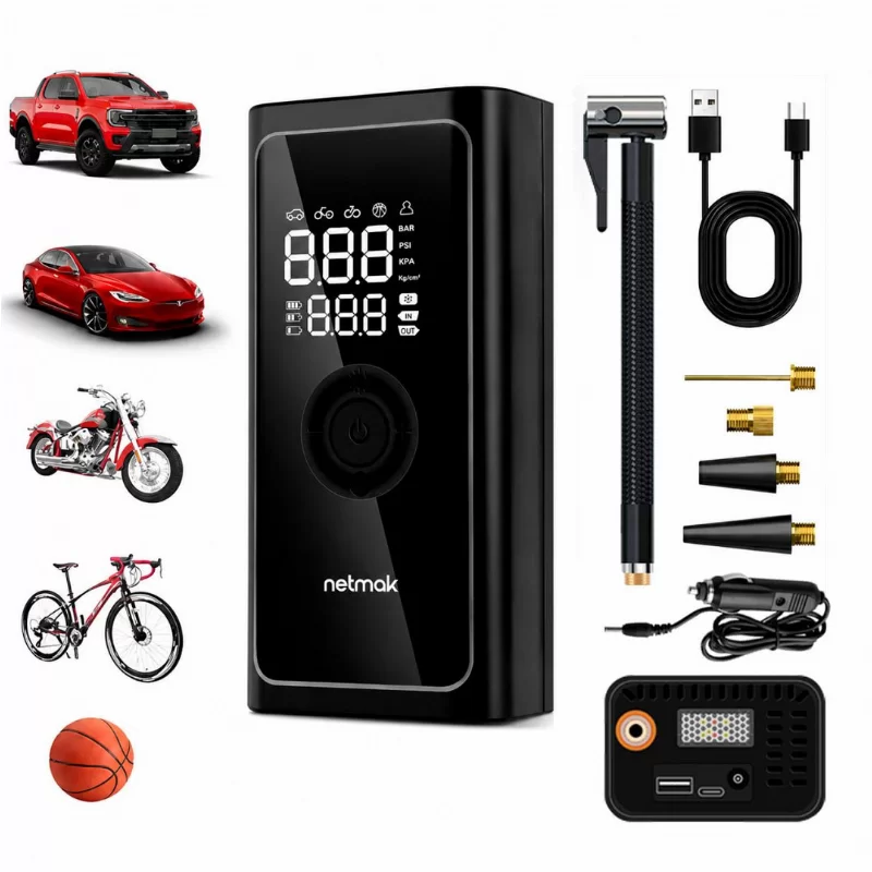 COMPRESOR DE AIRE PORTATIL C/POWERBANK NETMAK NM-CA101