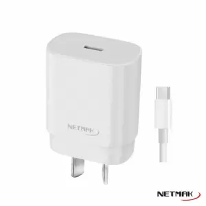 CARGADOR 220V USB-C NETMAK NM-CP2 30W C/CABLE