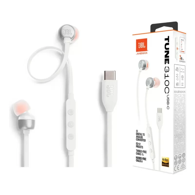 AURICULARES JBL T310C USB-C WHITE