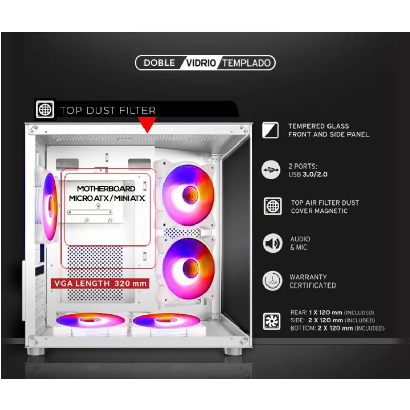 GABINETE SENTEY ZEUS WHITE 5 FANS ARGB