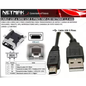 CABLE USB MINI USB 5 PIN NETMAK NM-C20